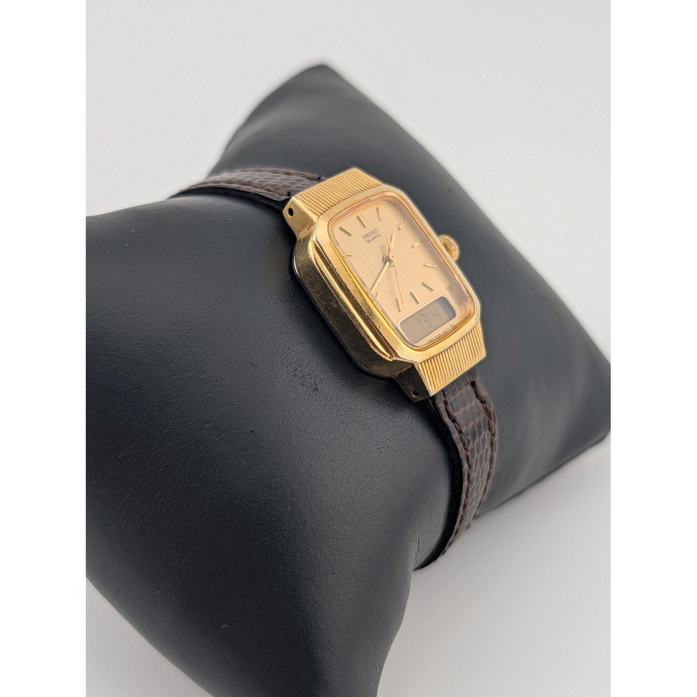 Seiko E029-5159 Ana Digi Gold Tone Rectangular Watch Champagne Dial Vintage - Picture 6 of 10